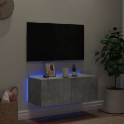 Berkfield Home TV Wall Cabinet with LED Lights Concrete Grey 80x35x31 cm - Size: 80 x 35 x 31 cm - thumbnail 3