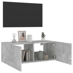 Berkfield Home TV Wall Cabinet with LED Lights Concrete Grey 80x35x31 cm - Size: 80 x 35 x 31 cm - thumbnail 6