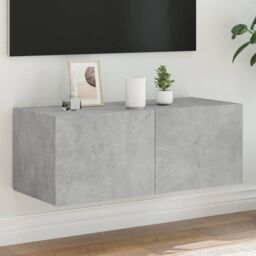 Berkfield Home TV Wall Cabinet with LED Lights Concrete Grey 80x35x31 cm - Size: 80 x 35 x 31 cm - thumbnail 1