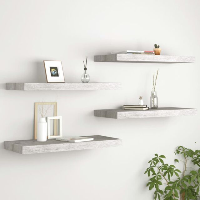 Berkfield Home Floating Wall Shelves 4 pcs Concrete Grey 60x23.5x3.8 cm MDF - image 1