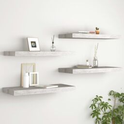 Berkfield Home Floating Wall Shelves 4 pcs Concrete Grey 60x23.5x3.8 cm MDF - thumbnail 1