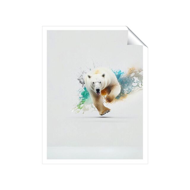 "Warren Reed - Designer Charging Polar Bear Unframed Art Print - Size: W20"" x H30""" - image 1