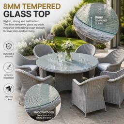 Shatchi Sorrento 6-Seater Rattan Dining Set, Round Garden Table with Chairs, Outdoor Patio Furniture Set in Natural - thumbnail 5
