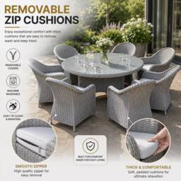 Shatchi Sorrento 6-Seater Rattan Dining Set, Round Garden Table with Chairs, Outdoor Patio Furniture Set in Natural - thumbnail 7