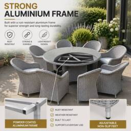 Shatchi Sorrento 6-Seater Rattan Dining Set, Round Garden Table with Chairs, Outdoor Patio Furniture Set in Natural - thumbnail 6