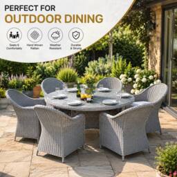 Shatchi Sorrento 6-Seater Rattan Dining Set, Round Garden Table with Chairs, Outdoor Patio Furniture Set in Natural - thumbnail 2