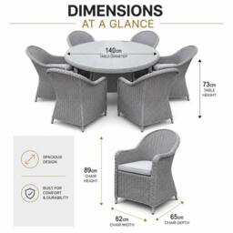 Shatchi Sorrento 6-Seater Rattan Dining Set, Round Garden Table with Chairs, Outdoor Patio Furniture Set in Natural - thumbnail 4