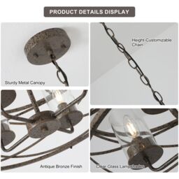 Garwarm 4 - Light Dimmable Farmhouse Unique Design Adjustable Chandelier in Bronze - thumbnail 9