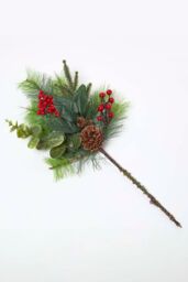 Homescapes Artificial Bouquet Winter Woodland & Eucalyptus Single Stem in Green - thumbnail 1