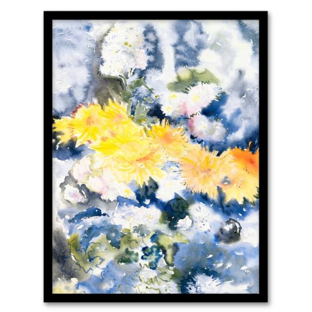 Artery8 Charles Demuth Framed Wall Art Yellow & Blue Floral Watercolour - Size: A4 - image 1