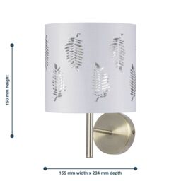 First Choice Lighting Brea - Antique Brass Wall Light with White Fern Shade in Gold - thumbnail 5