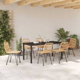 Berkfield Home 7 Piece Garden Dining Set Brown Poly Rattan in Beige - thumbnail 4