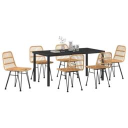 Berkfield Home 7 Piece Garden Dining Set Brown Poly Rattan in Beige - thumbnail 3