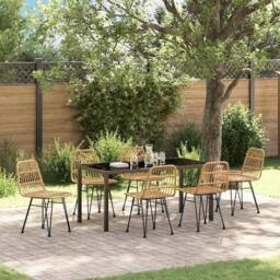 Berkfield Home 7 Piece Garden Dining Set Brown Poly Rattan in Beige - thumbnail 2