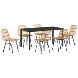 Berkfield Home 7 Piece Garden Dining Set Brown Poly Rattan in Beige