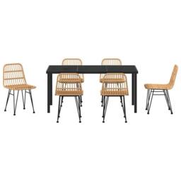 Berkfield Home 7 Piece Garden Dining Set Brown Poly Rattan in Beige - thumbnail 7