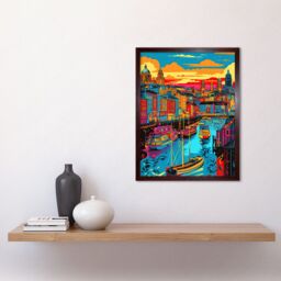 "Artery8 Wall Art Print Vibrant Liverpool City Waterfront Sunset Cityscape Art Framed in Brown - Size: W12"" x H16""" - thumbnail 2