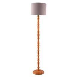 Happy Homewares Classic Oak Wooden Standing Floor Lamp Base with Intricate Pole Design in Brown - thumbnail 4