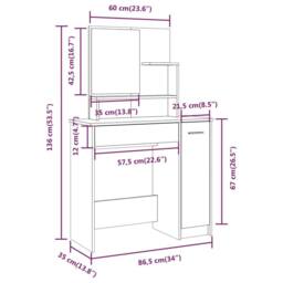 Berkfield Home Beautiful Dressing Table with Mirror Grey Sonoma 86.5x35x136 cm - thumbnail 9