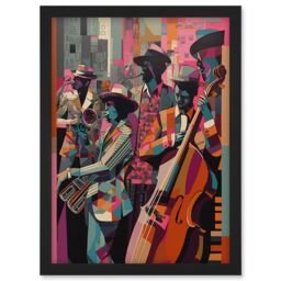 Artery8 New Orleans Jazz Festival Musicians Warming Up in the City Street Abstract Modern Painting Artwork Framed Wall Art Print A4 in Black - thumbnail 1