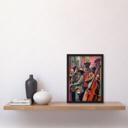 Artery8 New Orleans Jazz Festival Musicians Warming Up in the City Street Abstract Modern Painting Artwork Framed Wall Art Print A4 in Black - thumbnail 2