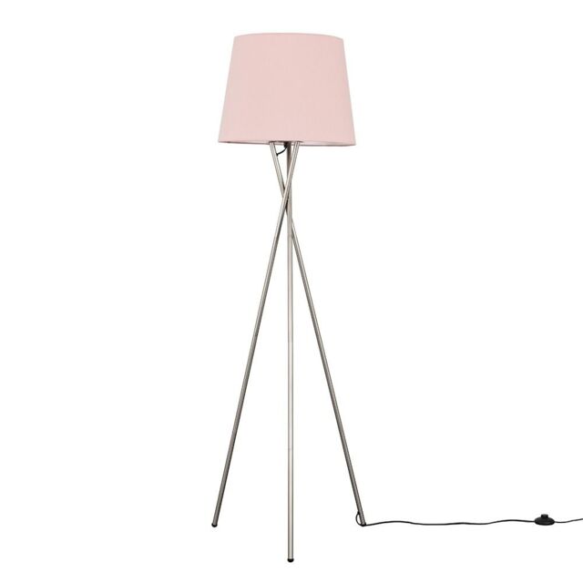 ValueLights Camden Brushed Chrome Tripod Floor Lamp with Tapered Shade & Bulb in Pale Pink - image 1