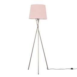 ValueLights Camden Brushed Chrome Tripod Floor Lamp with Tapered Shade & Bulb in Pale Pink - thumbnail 1