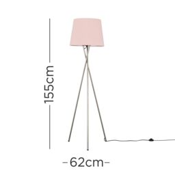 ValueLights Camden Brushed Chrome Tripod Floor Lamp with Tapered Shade & Bulb in Pale Pink - thumbnail 4