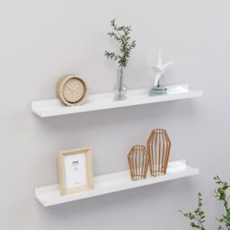 Berkfield Home Wall Shelves 2 pcs High Gloss White 60x9x3 cm - Size: 60 x 9 x 3 cm