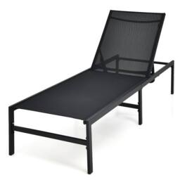 Costway Outdoor Chaise Lounge Sun Lounger Recliner Chair w/ 6 Positions Backrest in Black - thumbnail 1