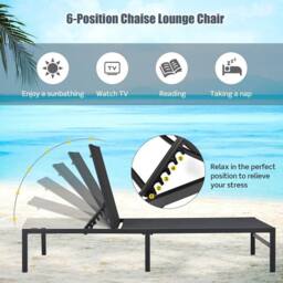 Costway Outdoor Chaise Lounge Sun Lounger Recliner Chair w/ 6 Positions Backrest in Black - thumbnail 5