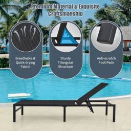 Costway Outdoor Chaise Lounge Sun Lounger Recliner Chair w/ 6 Positions Backrest in Black - thumbnail 4