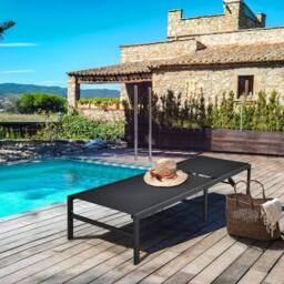 Costway Outdoor Chaise Lounge Sun Lounger Recliner Chair w/ 6 Positions Backrest in Black - thumbnail 3