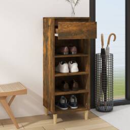 Berkfield Home Shoe Cabinet Smoked Oak 40x36x105 cm Engineered Wood in Brown - Size: 40 x 36 x 105 cm - thumbnail 6