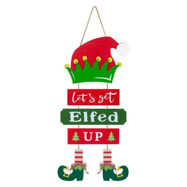 VFM e-Store Christmas Sign Elfed Up Decoration Gift 45cm x 21cm Multicolour X 1 - Size: 45 cm x 21 cm - image 1
