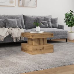 Berkfield Home Coffee Table with LED Lights Artisian Oak 50x50x40 cm in Brown - Size: 50 x 50 x 40 cm - thumbnail 4
