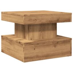 Berkfield Home Coffee Table with LED Lights Artisian Oak 50x50x40 cm in Brown - Size: 50 x 50 x 40 cm - thumbnail 3