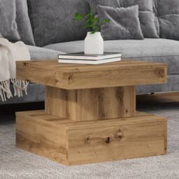 Berkfield Home Coffee Table with LED Lights Artisian Oak 50x50x40 cm in Brown - Size: 50 x 50 x 40 cm - thumbnail 1