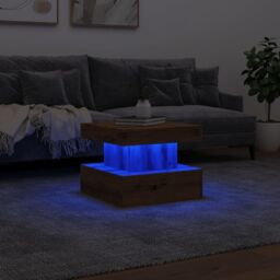 Berkfield Home Coffee Table with LED Lights Artisian Oak 50x50x40 cm in Brown - Size: 50 x 50 x 40 cm - thumbnail 5
