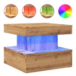 Berkfield Home Coffee Table with LED Lights Artisian Oak 50x50x40 cm in Brown - Size: 50 x 50 x 40 cm - thumbnail 2