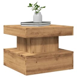 Berkfield Home Coffee Table with LED Lights Artisian Oak 50x50x40 cm in Brown - Size: 50 x 50 x 40 cm - thumbnail 6