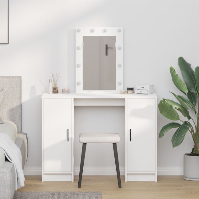 Berkfield Home Dressing Table with LED Lights White 102x33x135 cm - Size: 102 x 33 x 135 cm - image 1