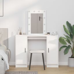 Berkfield Home Dressing Table with LED Lights White 102x33x135 cm - Size: 102 x 33 x 135 cm - thumbnail 1