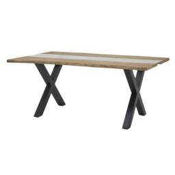 Wyld Haus Vouvant Live Edge Acacia Dining Table Glass Inlay & Black X Frame in Natural - thumbnail 3