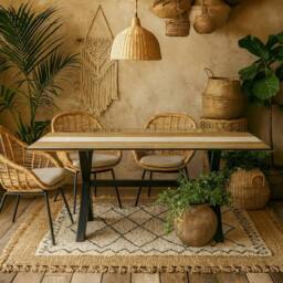 Wyld Haus Vouvant Live Edge Acacia Dining Table Glass Inlay & Black X Frame in Natural - thumbnail 2