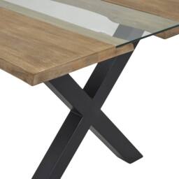 Wyld Haus Vouvant Live Edge Acacia Dining Table Glass Inlay & Black X Frame in Natural - thumbnail 4