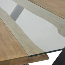 Wyld Haus Vouvant Live Edge Acacia Dining Table Glass Inlay & Black X Frame in Natural - thumbnail 8