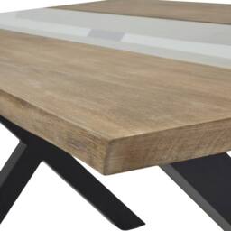 Wyld Haus Vouvant Live Edge Acacia Dining Table Glass Inlay & Black X Frame in Natural - thumbnail 5