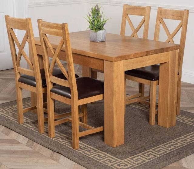 Thats Furniture Dakot 127 x 82cm Oak Dining Table & 4 Berkeley Brown Leather Chairs - Size: 127 x 82 cm