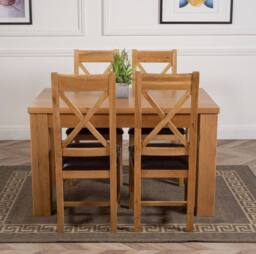 Thats Furniture Dakot 127 x 82cm Oak Dining Table & 4 Berkeley Brown Leather Chairs - Size: 127 x 82 cm - thumbnail 2